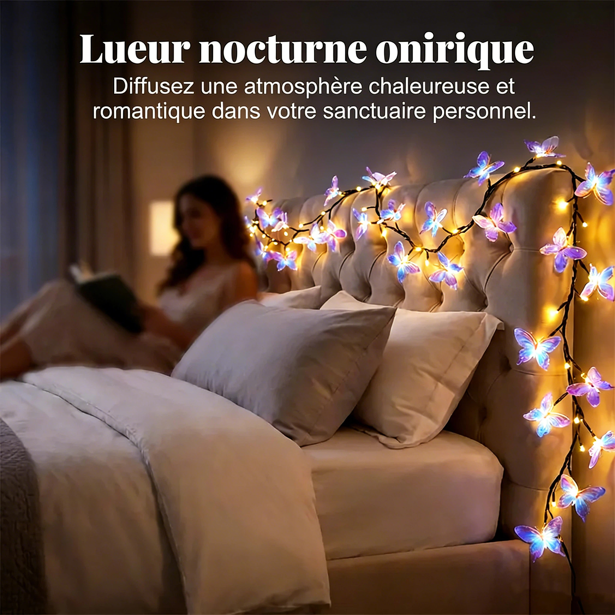 Guirlande lumineuse romantique en forme de papillon à LED