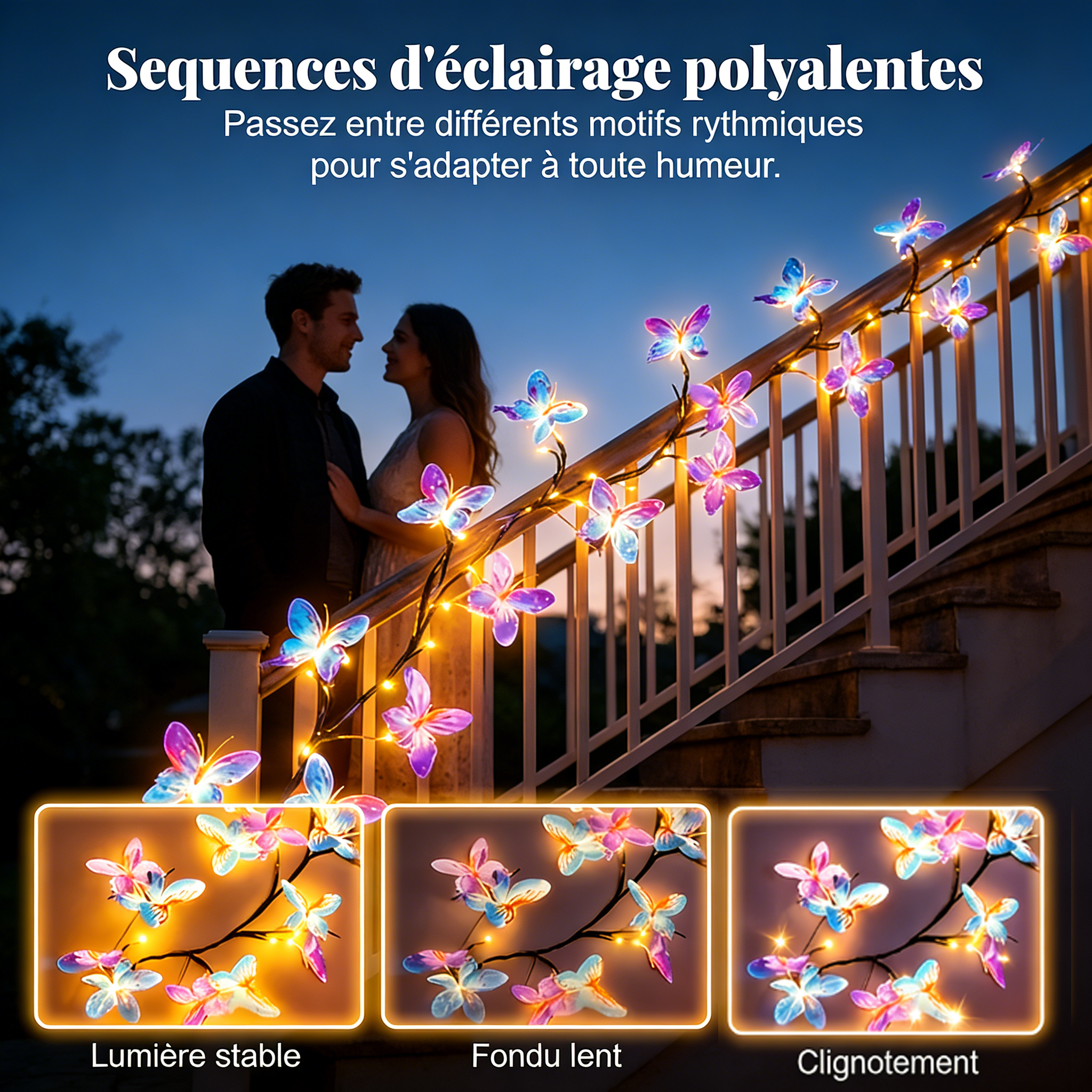 Guirlande lumineuse romantique en forme de papillon à LED