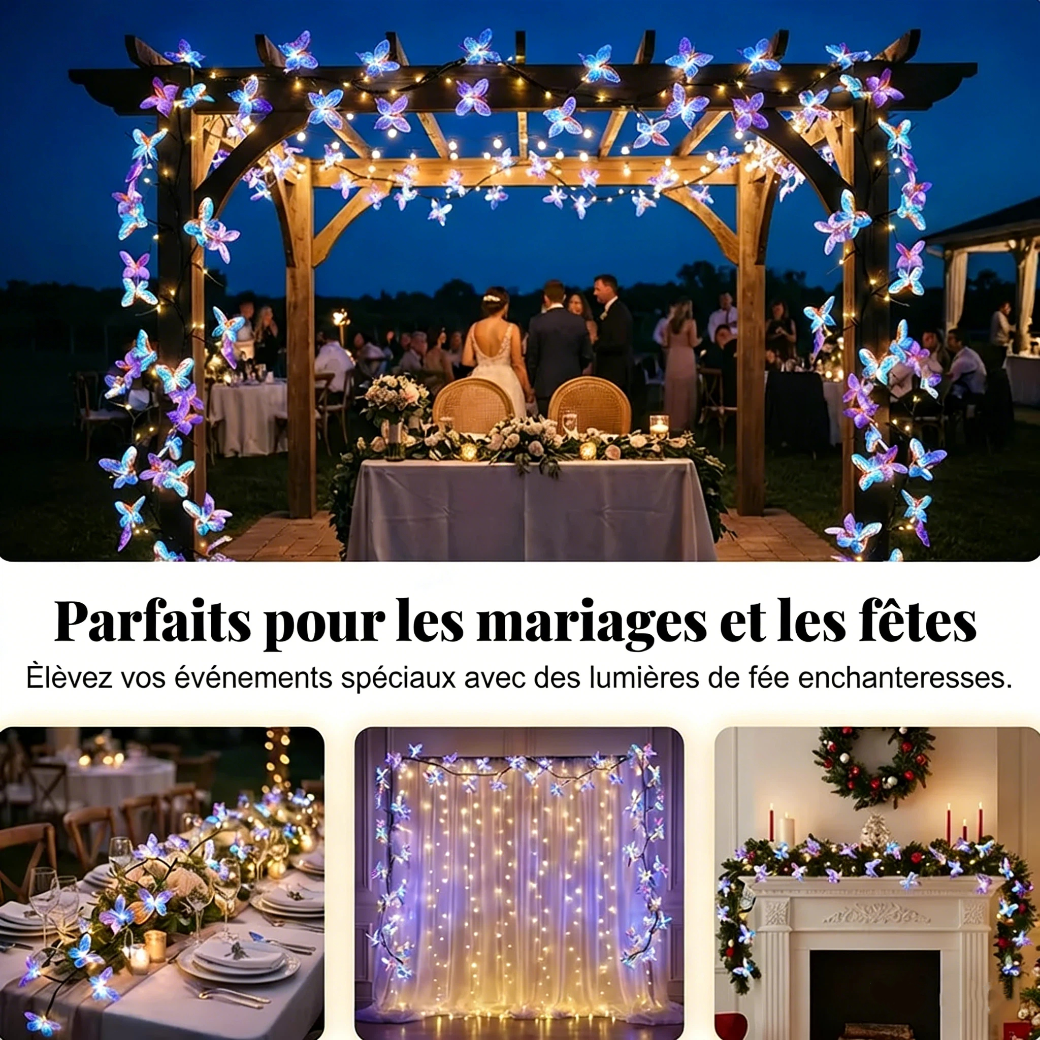Guirlande lumineuse romantique en forme de papillon à LED