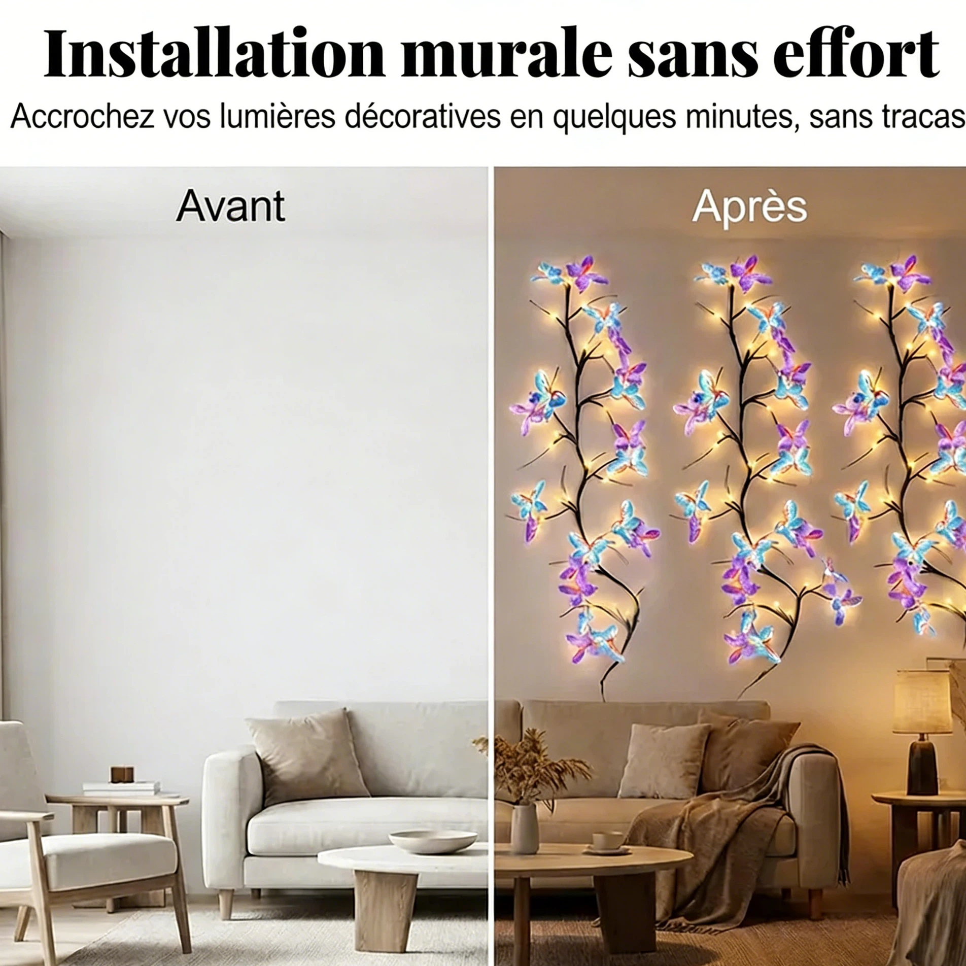 Guirlande lumineuse romantique en forme de papillon à LED