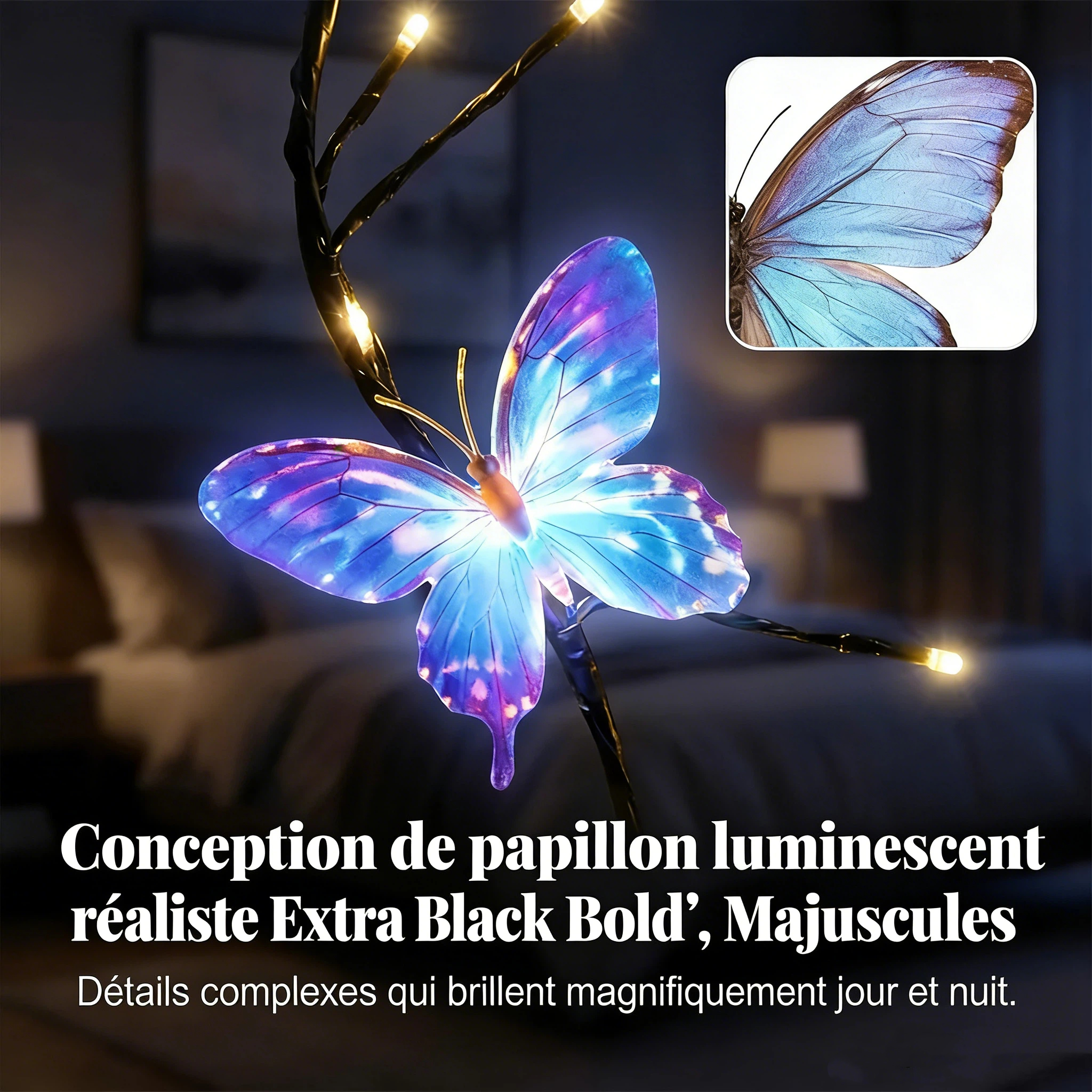 Guirlande lumineuse romantique en forme de papillon à LED