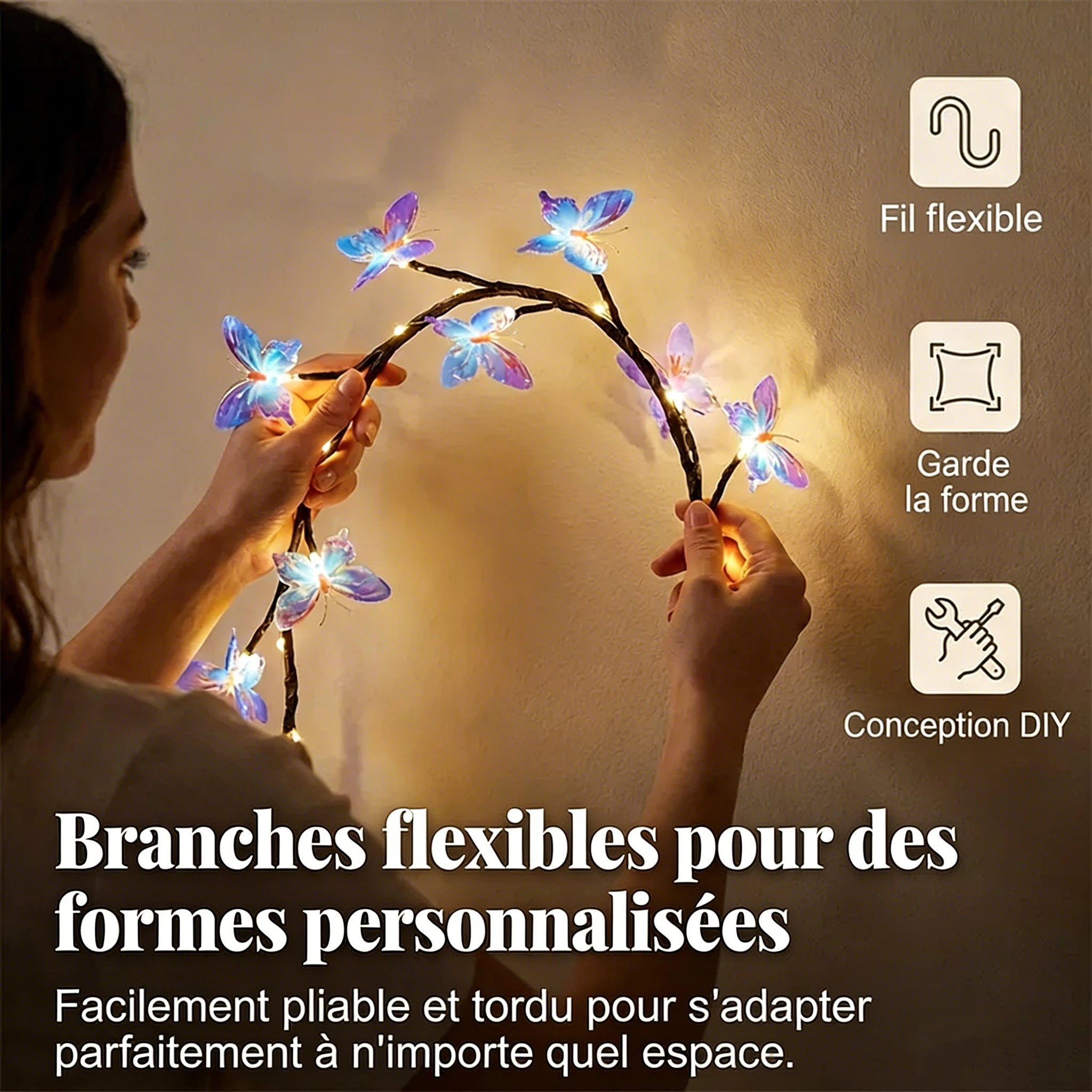 Guirlande lumineuse romantique en forme de papillon à LED