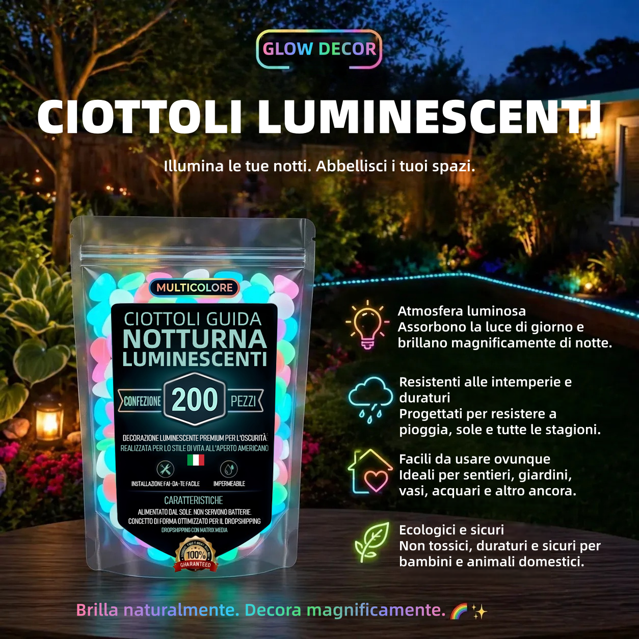 💥ULTIMO GIORNO DI SALDI CON IL 50% DI SCONTO💥🌈Pietre da giardino colorate che si illuminano al buio