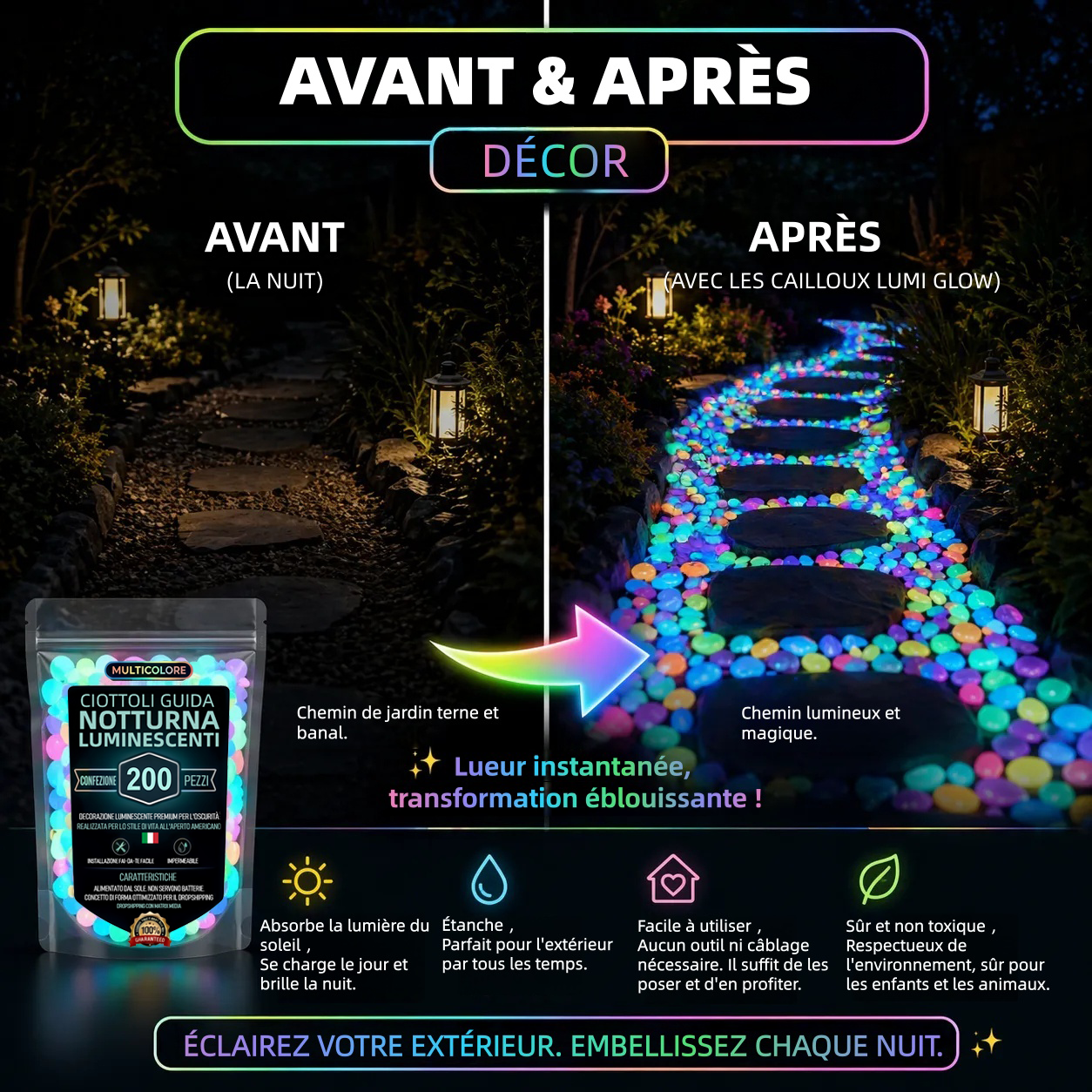 💥ULTIMO GIORNO DI SALDI CON IL 50% DI SCONTO💥🌈Pietre da giardino colorate che si illuminano al buio