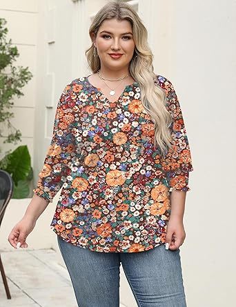 Women's Lapel Long Sleeve Trendy Blouses Beautiful Flower Colorful Shirts Casual Lightweight Loose Fit Comfy Top