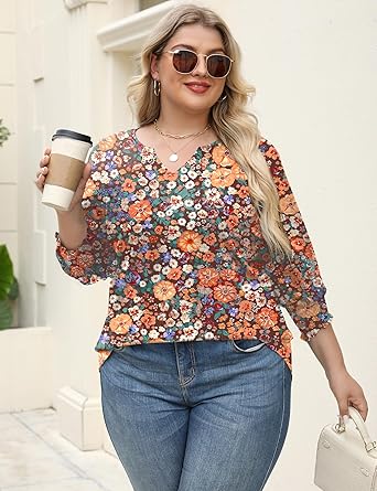 Women's Lapel Long Sleeve Trendy Blouses Beautiful Flower Colorful Shirts Casual Lightweight Loose Fit Comfy Top
