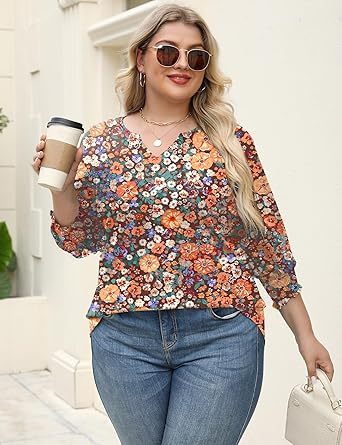 Women's Lapel Long Sleeve Trendy Blouses Beautiful Flower Colorful Shirts Casual Lightweight Loose Fit Comfy Top