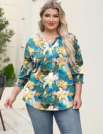 Women's Lapel Long Sleeve Trendy Blouses Beautiful Flower Colorful Shirts Casual Lightweight Loose Fit Comfy Top