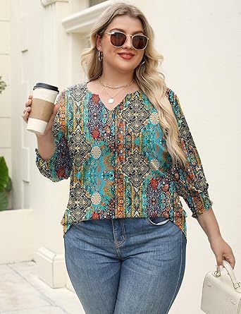 Women's Lapel Long Sleeve Trendy Blouses Beautiful Flower Colorful Shirts Casual Lightweight Loose Fit Comfy Top