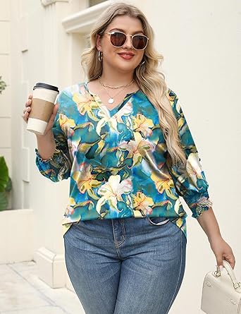 Women's Lapel Long Sleeve Trendy Blouses Beautiful Flower Colorful Shirts Casual Lightweight Loose Fit Comfy Top