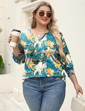 Women's Lapel Long Sleeve Trendy Blouses Beautiful Flower Colorful Shirts Casual Lightweight Loose Fit Comfy Top