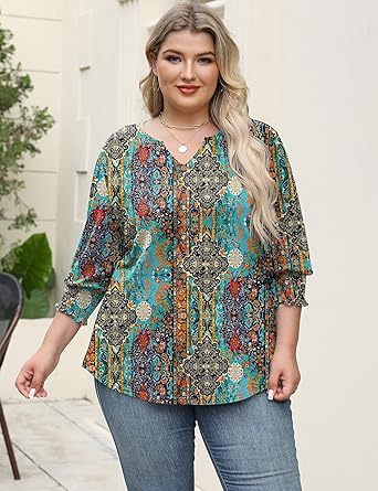 Women's Lapel Long Sleeve Trendy Blouses Beautiful Flower Colorful Shirts Casual Lightweight Loose Fit Comfy Top