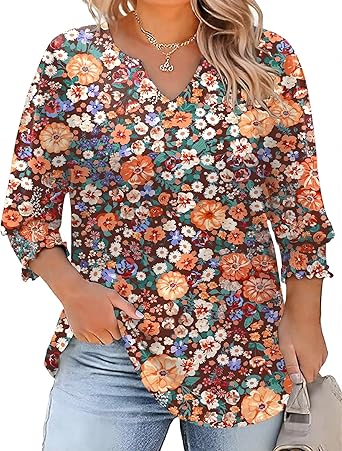 Women's Lapel Long Sleeve Trendy Blouses Beautiful Flower Colorful Shirts Casual Lightweight Loose Fit Comfy Top