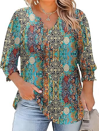 Women's Lapel Long Sleeve Trendy Blouses Beautiful Flower Colorful Shirts Casual Lightweight Loose Fit Comfy Top