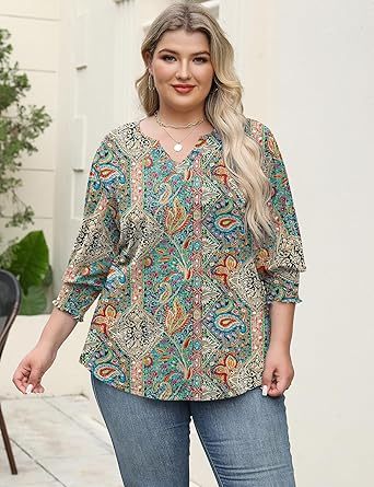 Women's Lapel Long Sleeve Trendy Blouses Beautiful Flower Colorful Shirts Casual Lightweight Loose Fit Comfy Top