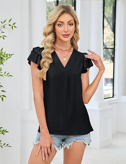 Womens Dressy Casual Shirts Short Sleeve V Neck Work Blouse Business Casual Summer Tops 2026