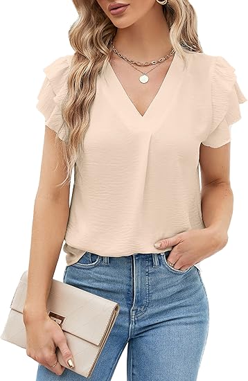 Womens Dressy Casual Shirts Short Sleeve V Neck Work Blouse Business Casual Summer Tops 2026