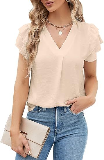 Womens Dressy Casual Shirts Short Sleeve V Neck Work Blouse Business Casual Summer Tops 2026