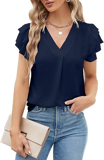 Womens Dressy Casual Shirts Short Sleeve V Neck Work Blouse Business Casual Summer Tops 2026