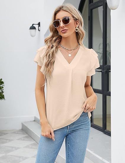 Womens Dressy Casual Shirts Short Sleeve V Neck Work Blouse Business Casual Summer Tops 2026