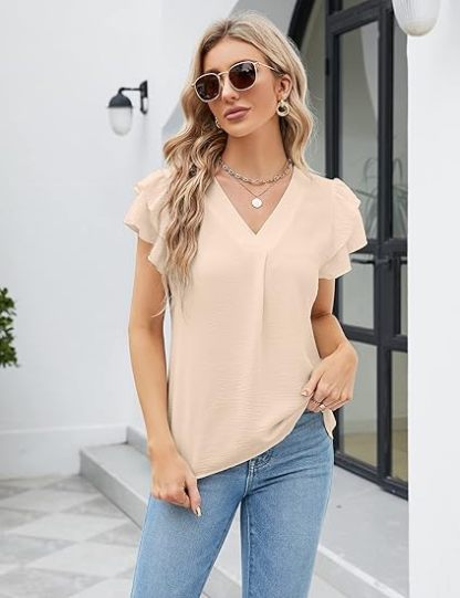 Womens Dressy Casual Shirts Short Sleeve V Neck Work Blouse Business Casual Summer Tops 2026