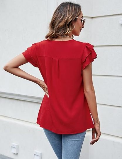 Womens Dressy Casual Shirts Short Sleeve V Neck Work Blouse Business Casual Summer Tops 2026