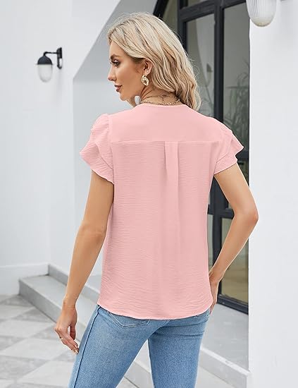 Womens Dressy Casual Shirts Short Sleeve V Neck Work Blouse Business Casual Summer Tops 2026