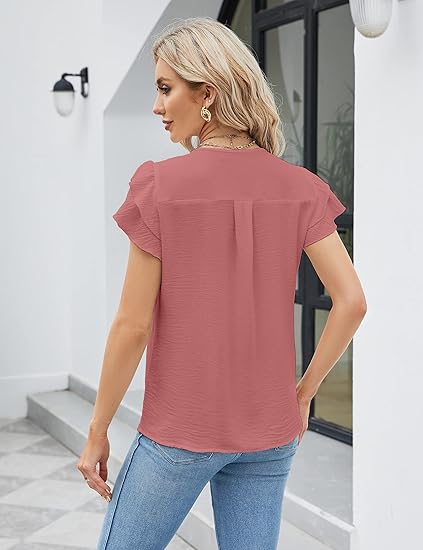 Womens Dressy Casual Shirts Short Sleeve V Neck Work Blouse Business Casual Summer Tops 2026