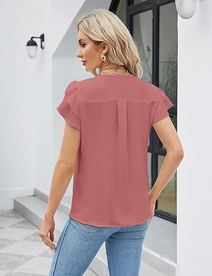Womens Dressy Casual Shirts Short Sleeve V Neck Work Blouse Business Casual Summer Tops 2026