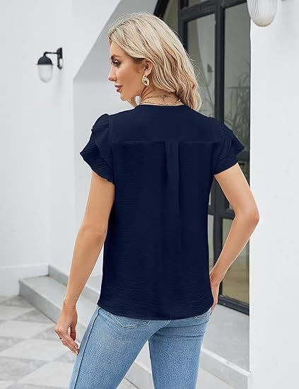 Womens Dressy Casual Shirts Short Sleeve V Neck Work Blouse Business Casual Summer Tops 2026