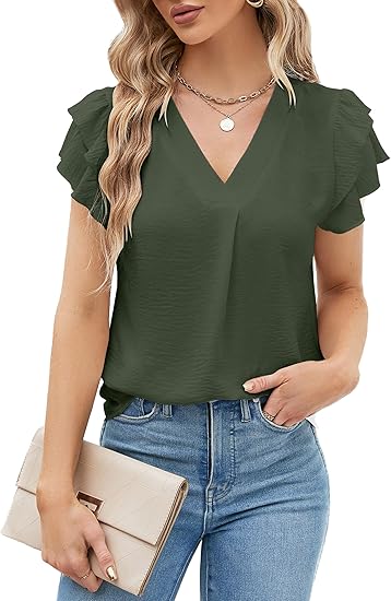 Womens Dressy Casual Shirts Short Sleeve V Neck Work Blouse Business Casual Summer Tops 2026