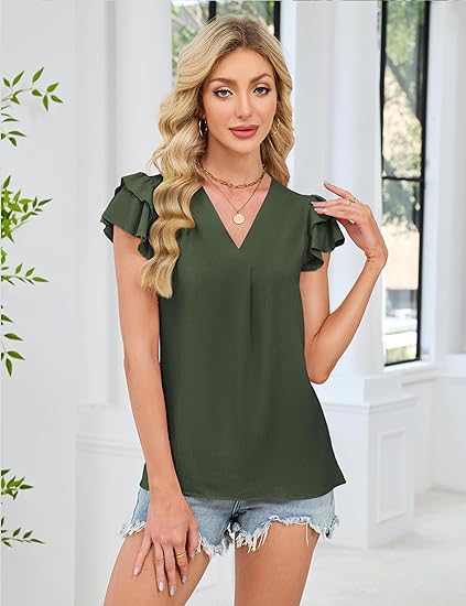 Womens Dressy Casual Shirts Short Sleeve V Neck Work Blouse Business Casual Summer Tops 2026