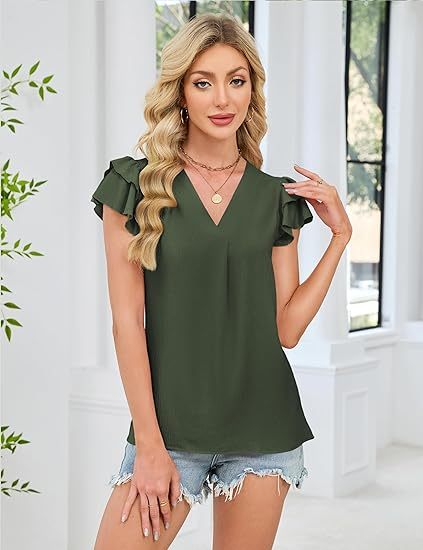 Womens Dressy Casual Shirts Short Sleeve V Neck Work Blouse Business Casual Summer Tops 2026