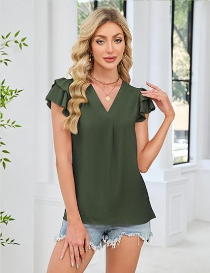 Womens Dressy Casual Shirts Short Sleeve V Neck Work Blouse Business Casual Summer Tops 2026