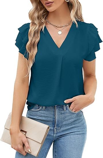 Womens Dressy Casual Shirts Short Sleeve V Neck Work Blouse Business Casual Summer Tops 2026