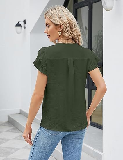 Womens Dressy Casual Shirts Short Sleeve V Neck Work Blouse Business Casual Summer Tops 2026