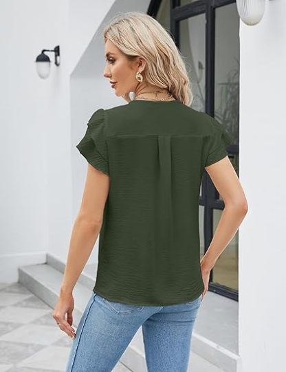 Womens Dressy Casual Shirts Short Sleeve V Neck Work Blouse Business Casual Summer Tops 2026