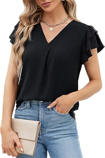 Womens Dressy Casual Shirts Short Sleeve V Neck Work Blouse Business Casual Summer Tops 2026