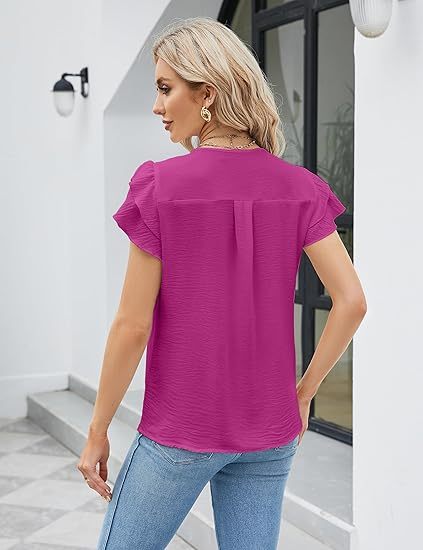 Womens Dressy Casual Shirts Short Sleeve V Neck Work Blouse Business Casual Summer Tops 2026