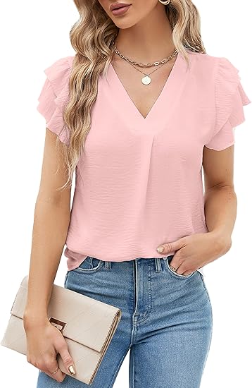 Womens Dressy Casual Shirts Short Sleeve V Neck Work Blouse Business Casual Summer Tops 2026