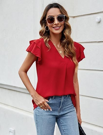 Womens Dressy Casual Shirts Short Sleeve V Neck Work Blouse Business Casual Summer Tops 2026