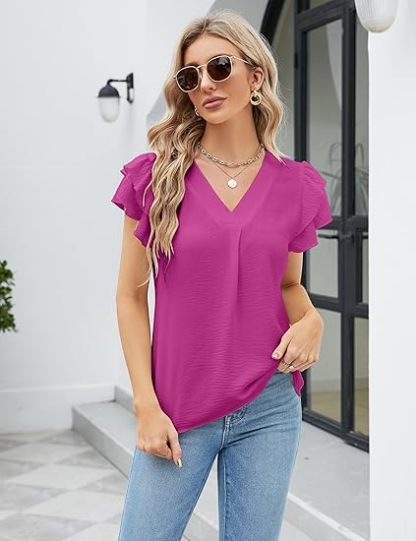 Womens Dressy Casual Shirts Short Sleeve V Neck Work Blouse Business Casual Summer Tops 2026