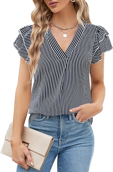 Womens Dressy Casual Shirts Short Sleeve V Neck Work Blouse Business Casual Summer Tops 2026