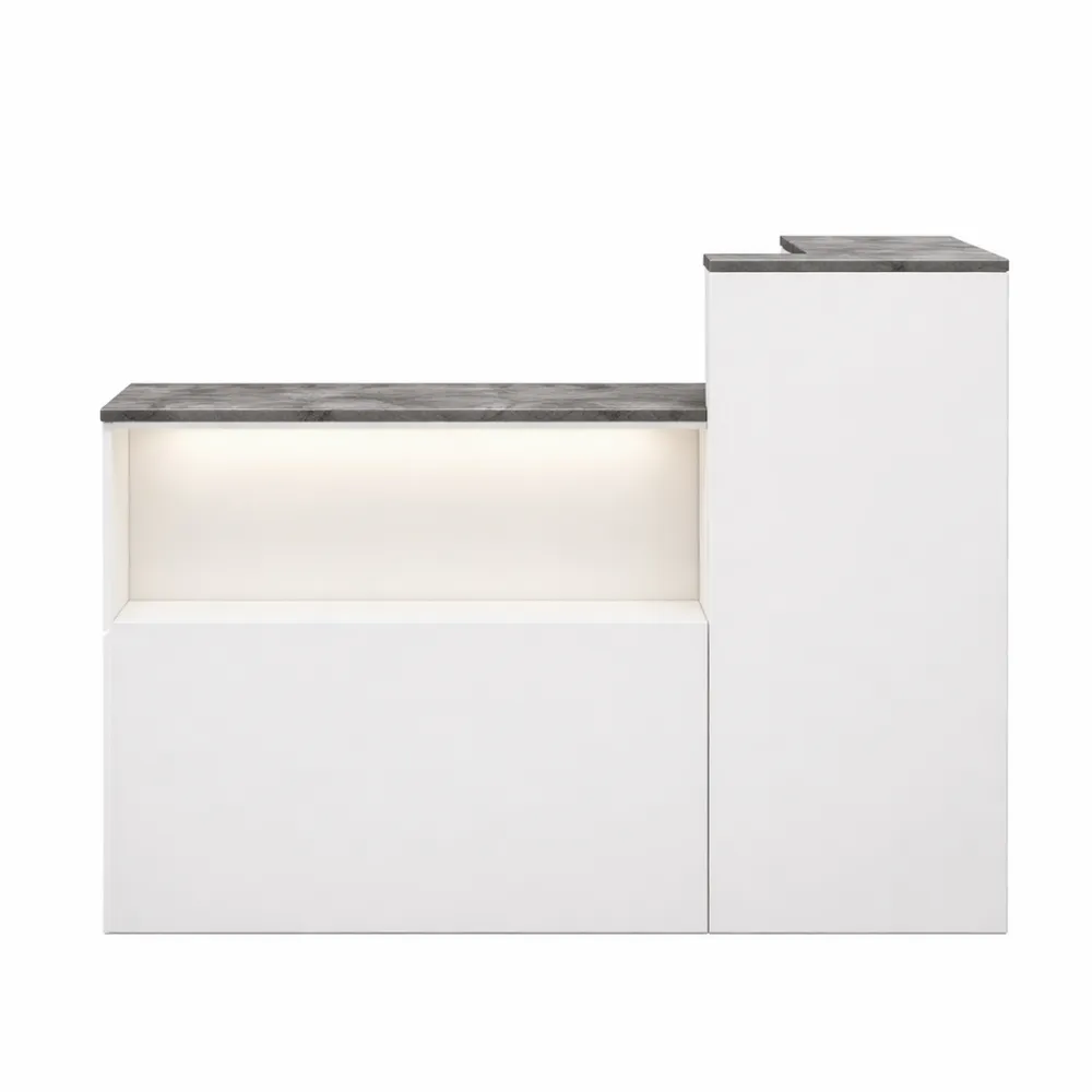 Bancone reception illuminato con LED per uffici e saloni, 100x42x100 cm, grigio sinistro