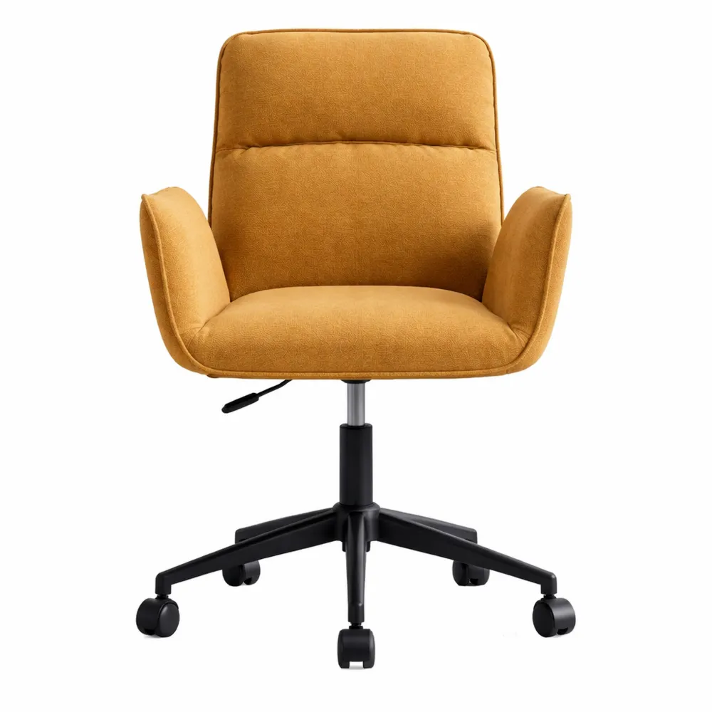Sedia da Ufficio Girevole in Tessuto con Altezza Regolabile e Gambe in Metallo, Giallo