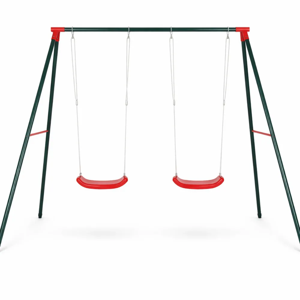 Altalena Doppia per Bambini con Struttura in Metallo e Corda Regolabile, Gioco da Giardino, Verde e Rosso