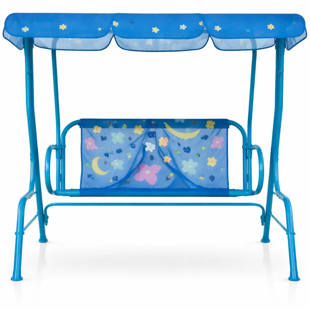 Dondolo a 2 Posti per Bambini con Tettoia Regolabile e Cinture di Sicurezza