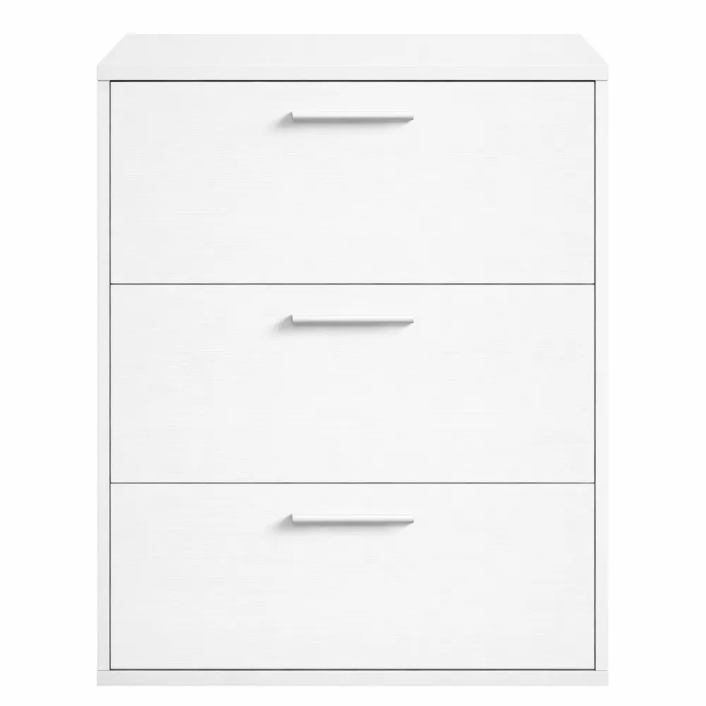 Comodino Bianco con 3 Cassetti in Legno MDF