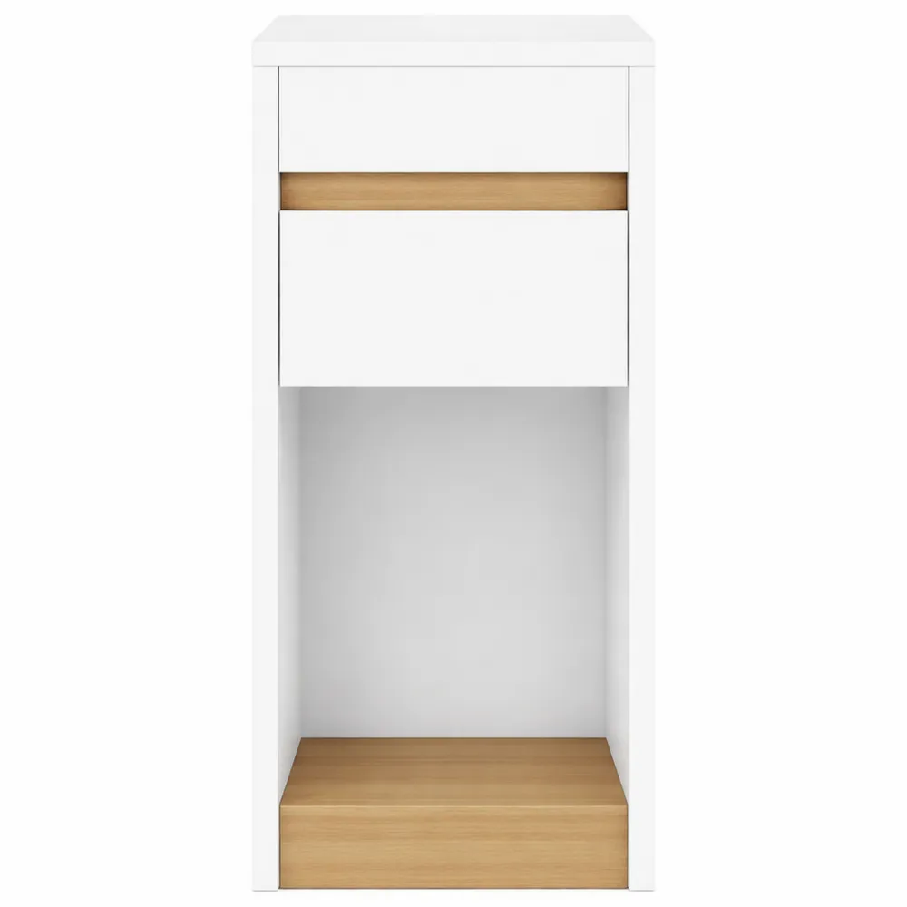 Comodino stretto con cassetto e ripiani salvaspazio per camera