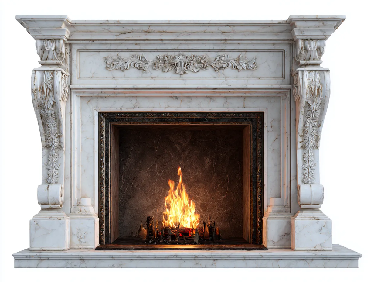 Chimeneas eléctricas con marco de mármol blanco 130x40x110 cm - diseño clásico para sala de estar-Denmypad